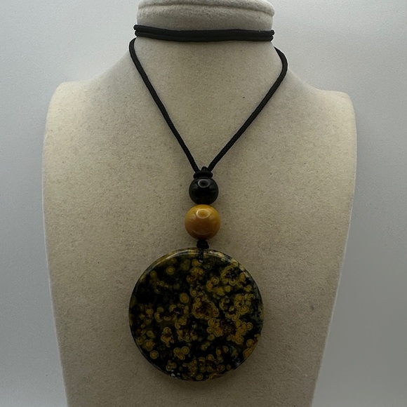 Jewelry - Large Round Ocean Jasper Pendant Necklace with Mookaite Jasper and Onyx on Rope